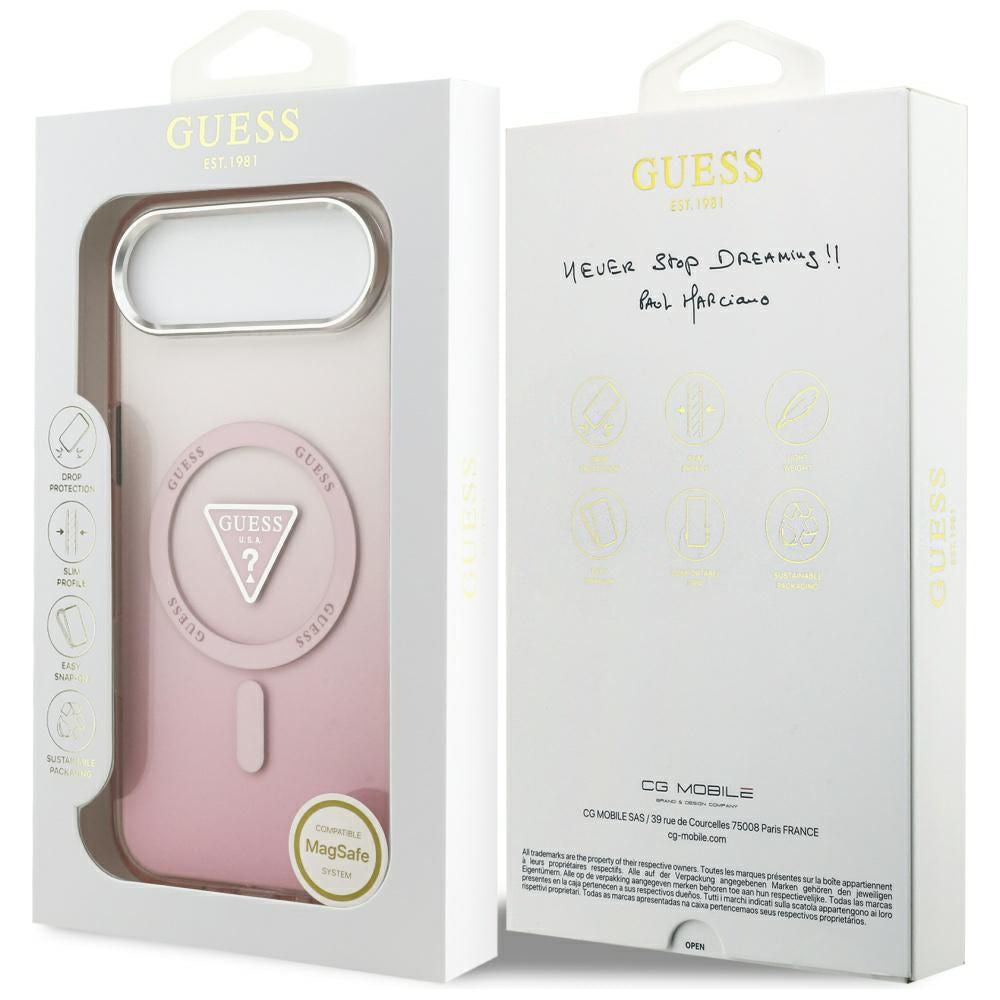 Husa MagSafe pentru Apple iPhone 17 Air, Guess, IML Gradient Triangle Logo, Roz