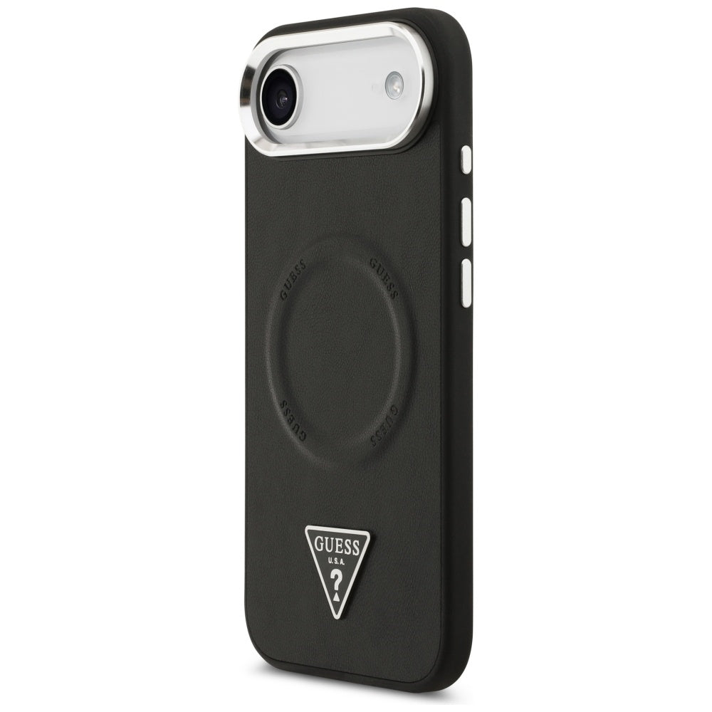 Husa MagSafe pentru Apple iPhone 17 Air, Guess, Triangle Logo, Neagra Argintie