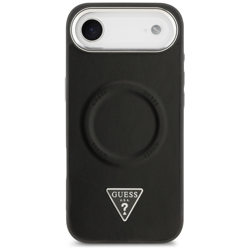 Husa MagSafe pentru Apple iPhone 17 Air, Guess, Triangle Logo, Neagra Argintie