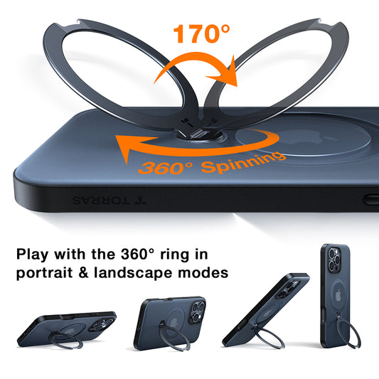 Husa MagSafe pentru Apple iPhone 17 Air, Torras, Ostand Spin, Transparenta