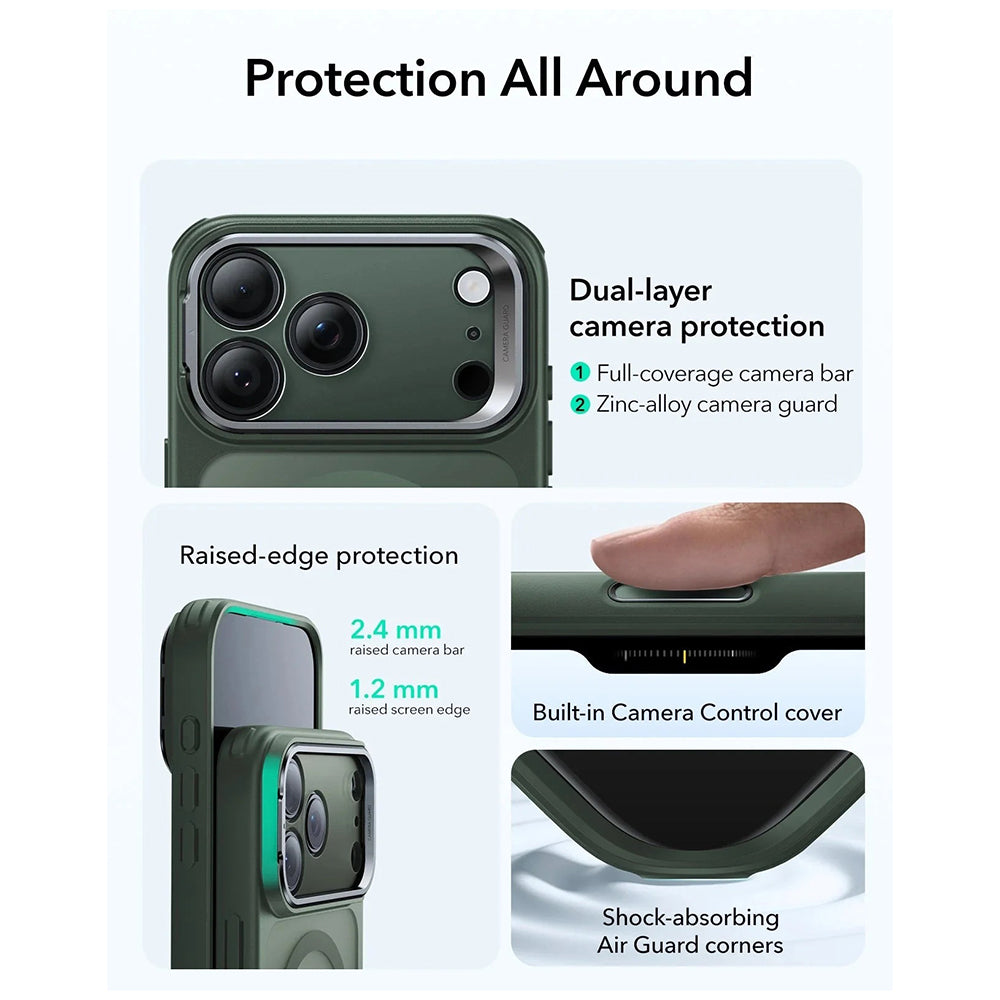 Husa MagSafe pentru Apple iPhone 17, ESR, Classic Hybrid Kickstand, Verde Satinata