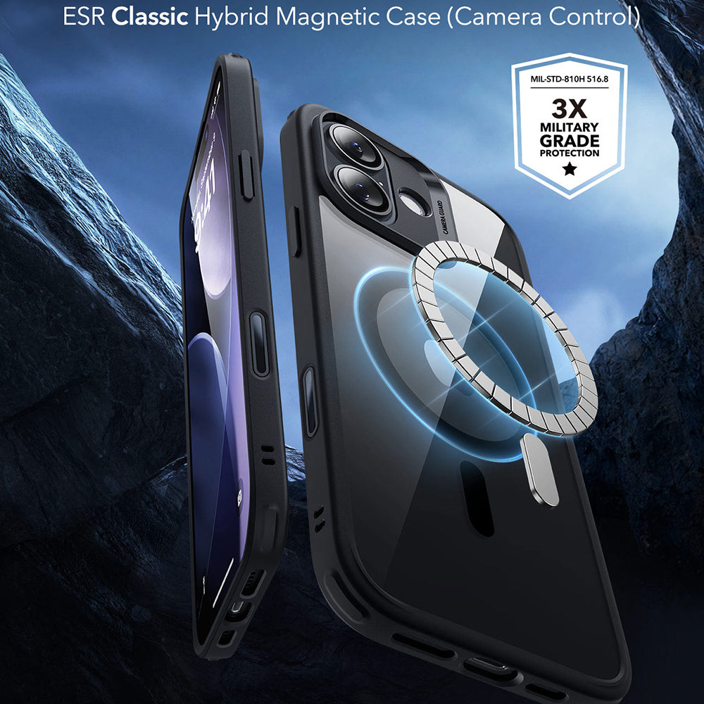 Husa MagSafe pentru Apple iPhone 17, ESR, Classic Hybrid, Neagra Transparenta