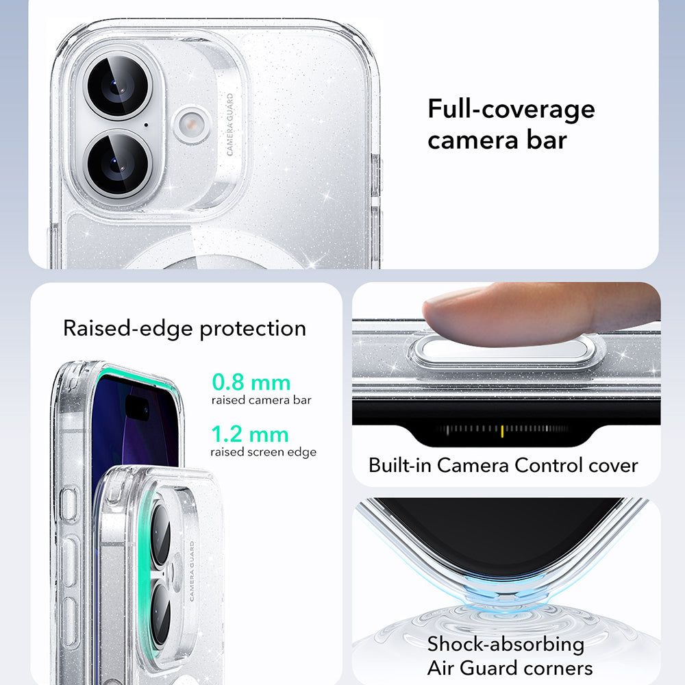Husa MagSafe pentru Apple iPhone 17, ESR, Classic Hybrid Shimmer, Transparenta