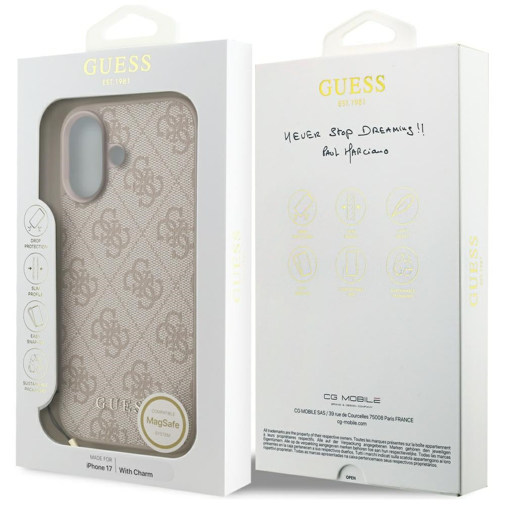 Husa MagSafe pentru Apple iPhone 17, Guess, 4G Charm Cradle, Roz