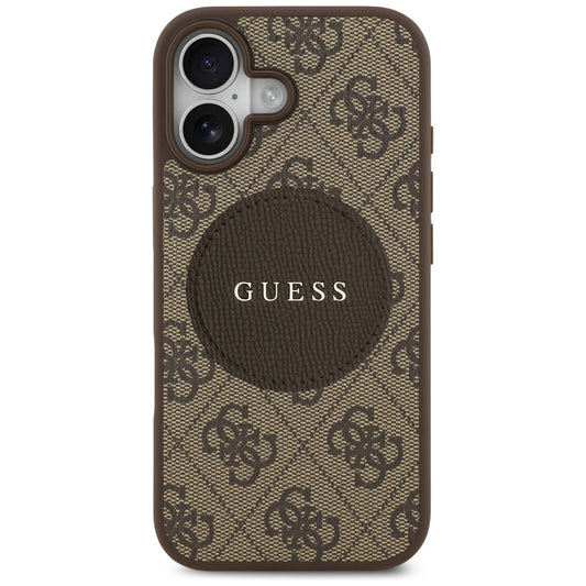 Husa MagSafe pentru Apple iPhone 17, Guess, 4G Circle Classic Logo, Maro