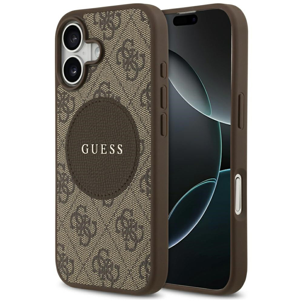 Husa MagSafe pentru Apple iPhone 17, Guess, 4G Circle Classic Logo, Maro