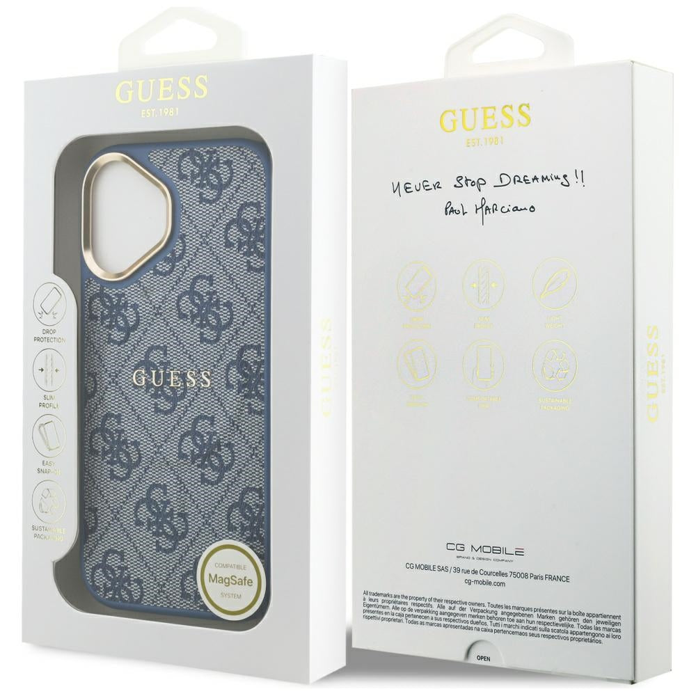 Husa MagSafe pentru Apple iPhone 17, Guess, 4G Classic, Albastra