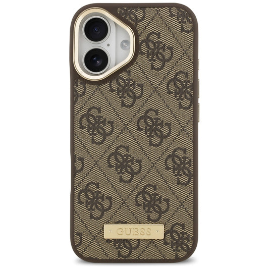 Husa MagSafe pentru Apple iPhone 17, Guess, 4G Logo Plate, Maro