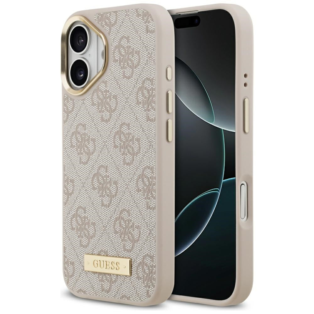 Husa MagSafe pentru Apple iPhone 17, Guess, 4G Logo Plate, Roz
