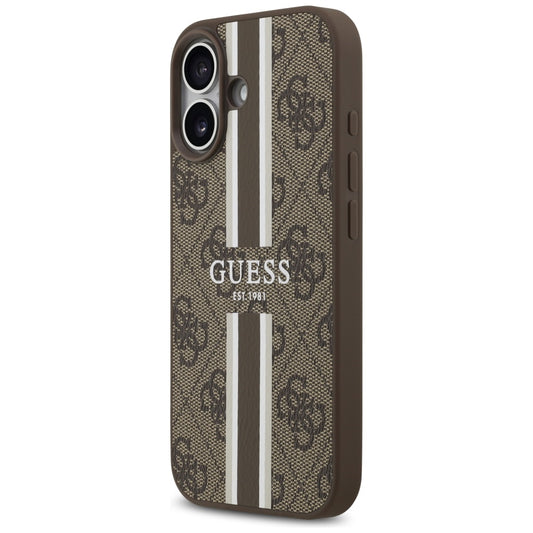 Husa MagSafe pentru Apple iPhone 17, Guess, 4G Printed Stripes, Maro