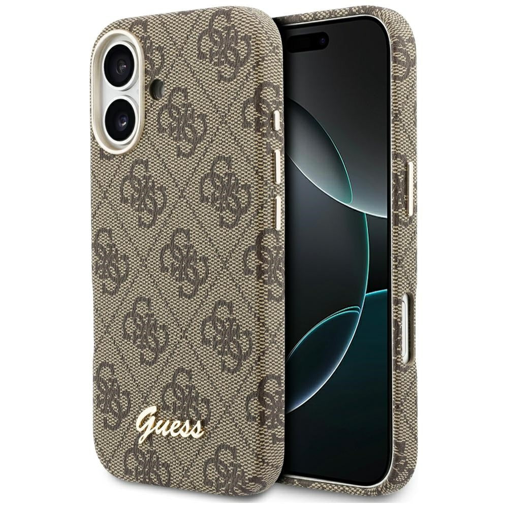Husa MagSafe pentru Apple iPhone 17, Guess, 4G Script Logo, Maro