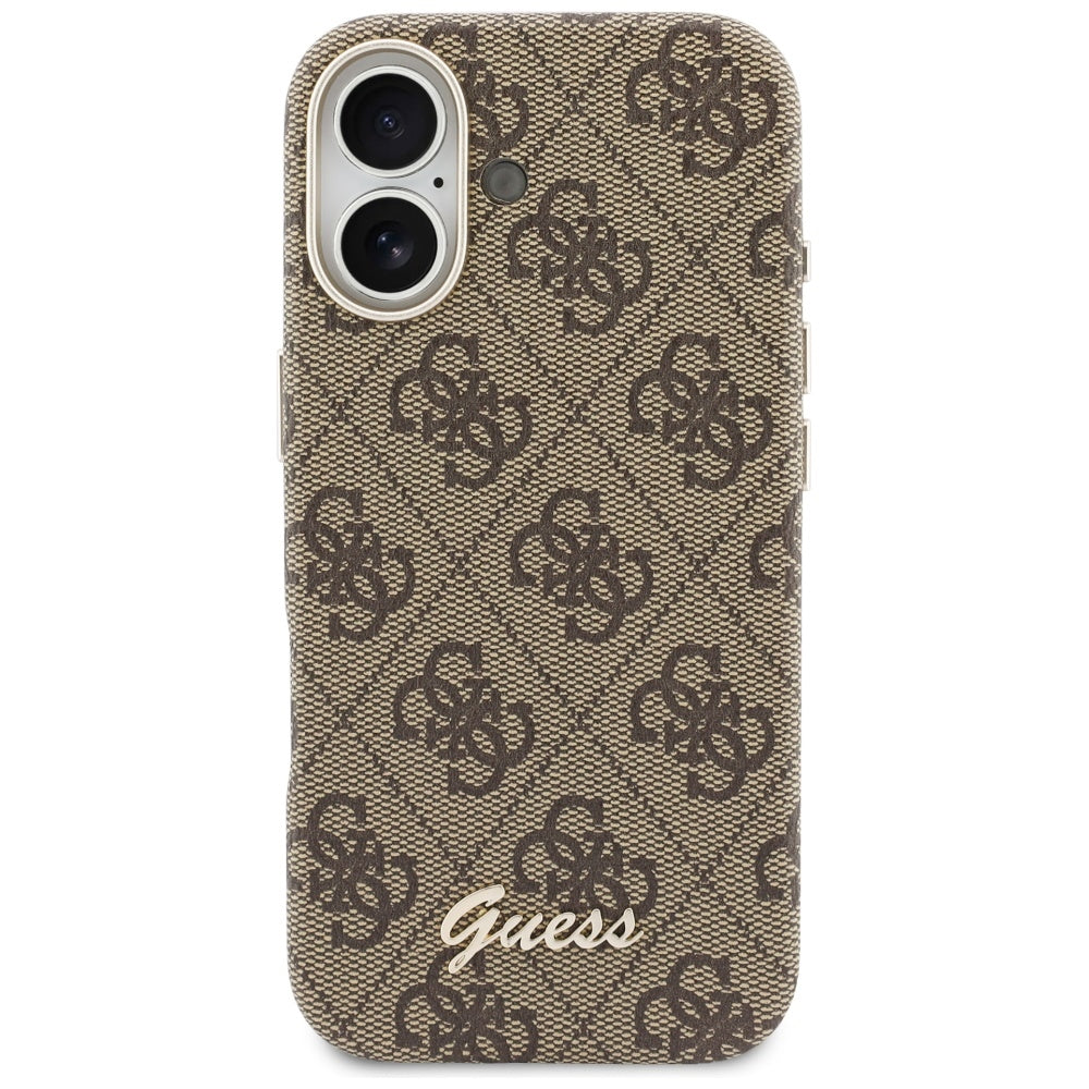 Husa MagSafe pentru Apple iPhone 17, Guess, 4G Script Logo, Maro