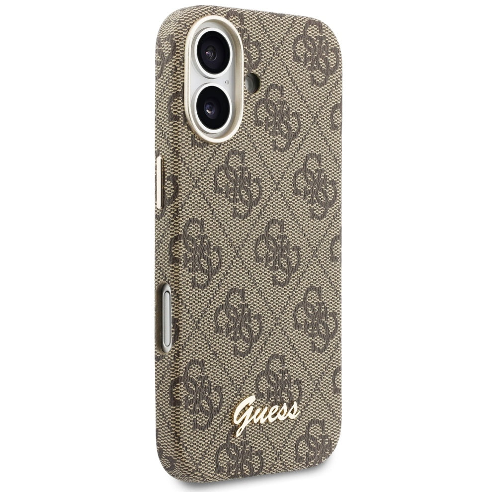 Husa MagSafe pentru Apple iPhone 17, Guess, 4G Script Logo, Maro