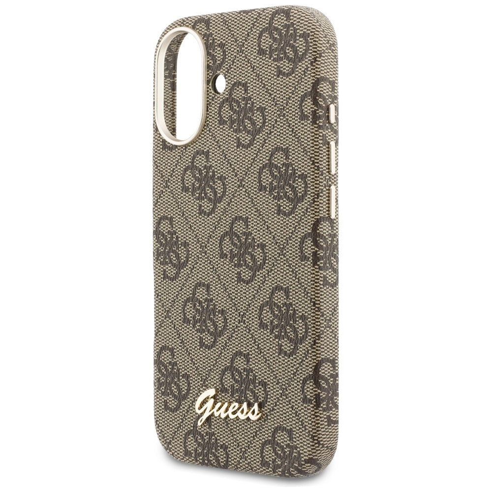 Husa MagSafe pentru Apple iPhone 17, Guess, 4G Script Logo, Maro