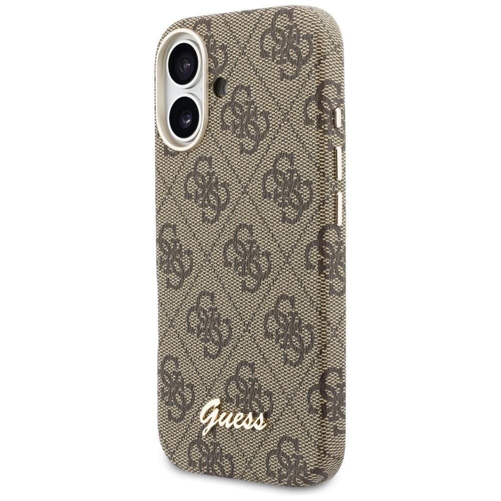 Husa MagSafe pentru Apple iPhone 17, Guess, 4G Script Logo, Maro