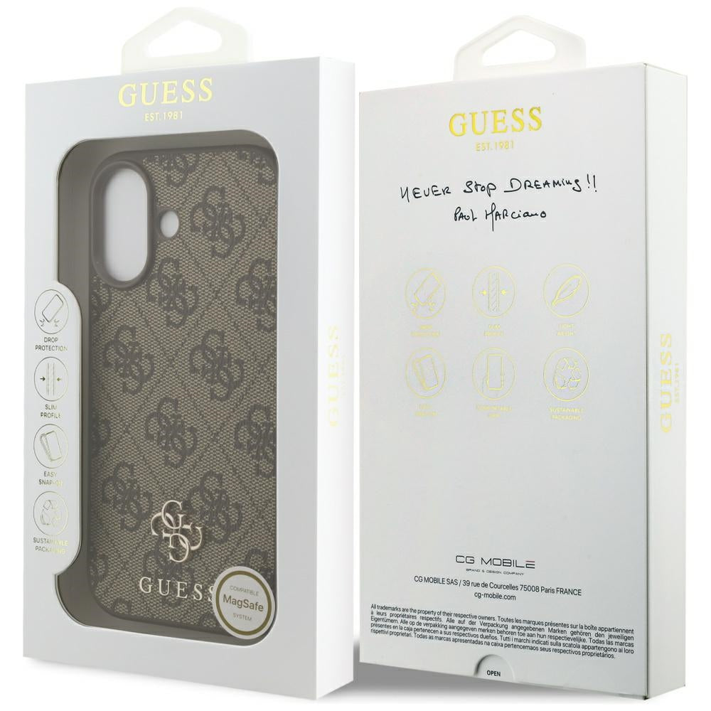 Husa MagSafe pentru Apple iPhone 17, Guess, 4G Small and Classic Logo, Maro