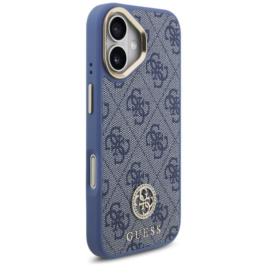 Husa MagSafe pentru Apple iPhone 17, Guess, 4G Strass Logo with Big Strap, Albastra