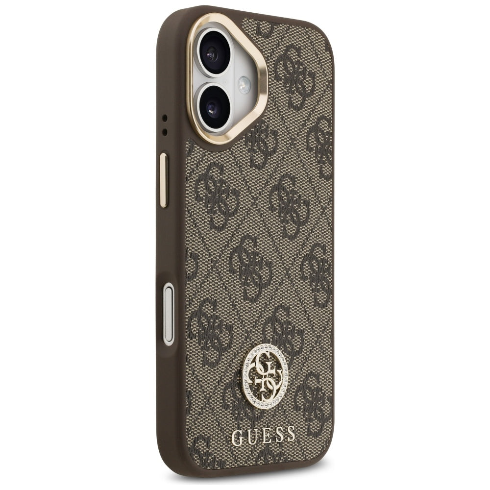 Husa MagSafe pentru Apple iPhone 17, Guess, 4G Strass Logo with Big Strap, Maro