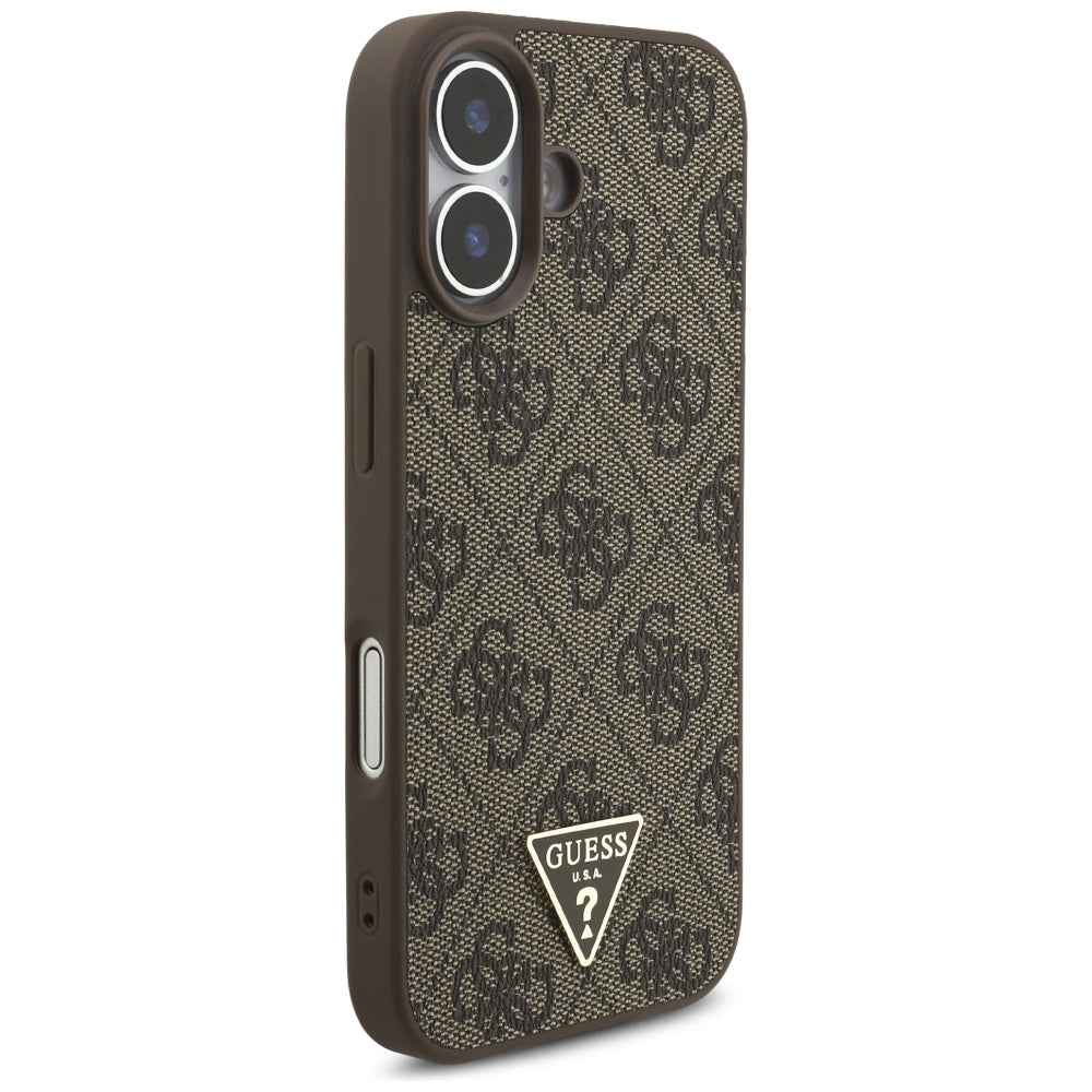 Husa MagSafe pentru Apple iPhone 17, Guess, 4G Triangle Logo Cord Strap, Maro