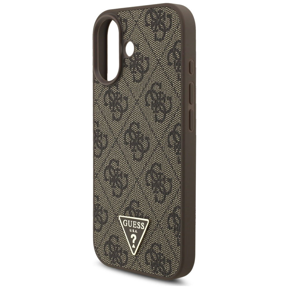 Husa MagSafe pentru Apple iPhone 17, Guess, 4G Triangle Logo Cord Strap, Maro