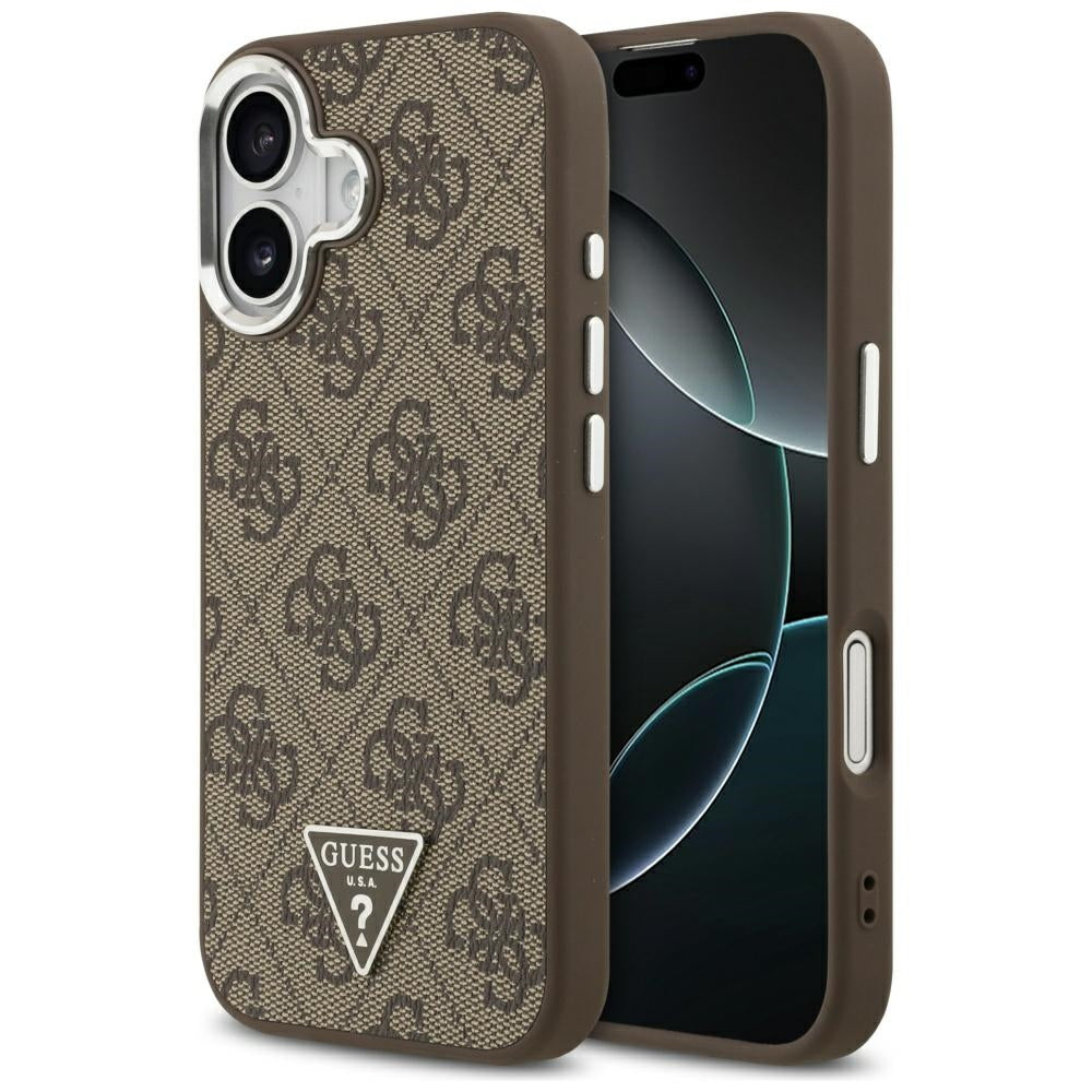 Husa MagSafe pentru Apple iPhone 17, Guess, 4G Triangle Logo, Maro Argintie