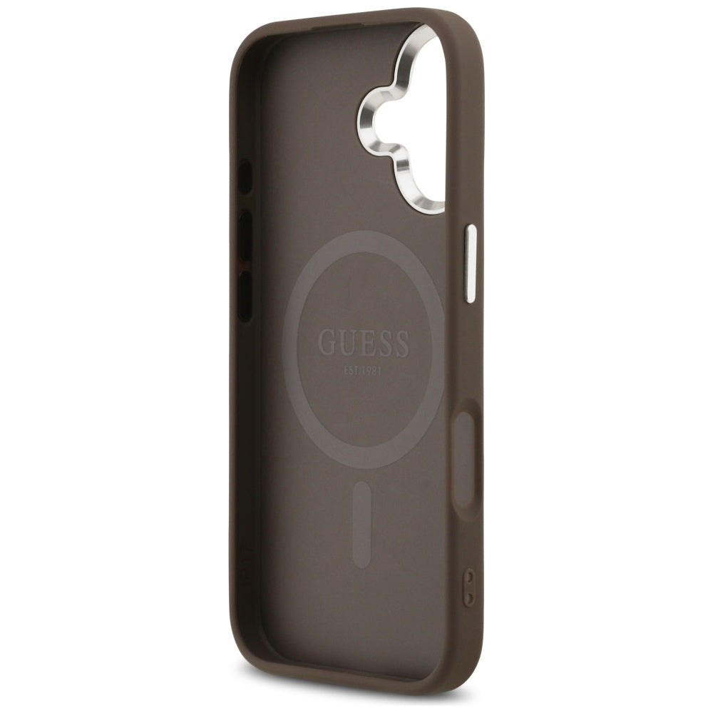 Husa MagSafe pentru Apple iPhone 17, Guess, 4G Triangle Logo, Maro Argintie