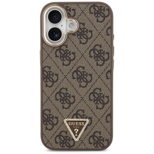 Husa MagSafe pentru Apple iPhone 17, Guess, 4G Triangle Logo, Maro Aurie