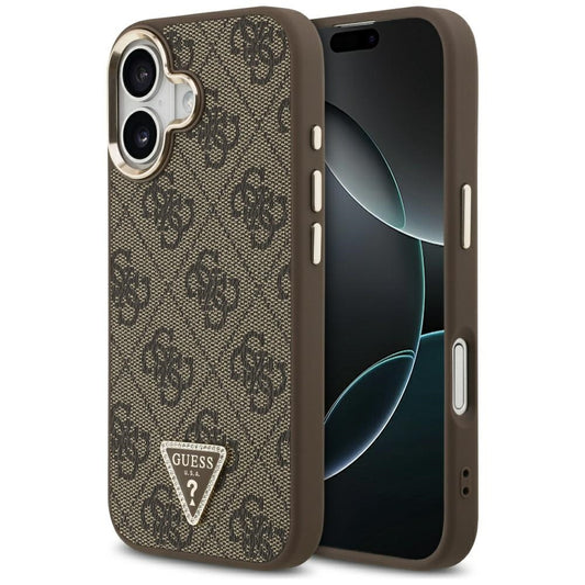 Husa MagSafe pentru Apple iPhone 17, Guess, 4G Triangle Logo, Maro Aurie
