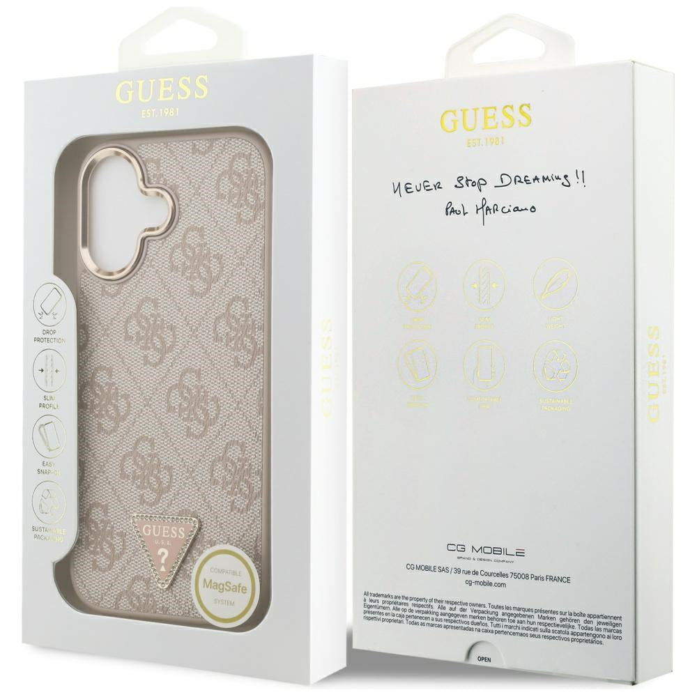 Husa MagSafe pentru Apple iPhone 17, Guess, 4G Triangle Logo, Roz Aurie