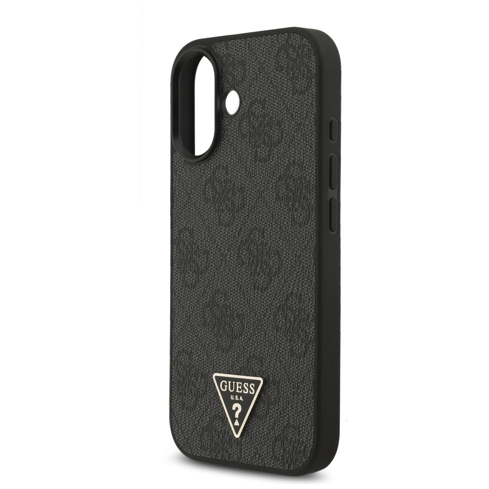 Husa MagSafe pentru Apple iPhone 17, Guess, 4G Triangle Logo with Cord Strap, Neagra