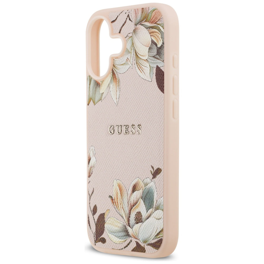 Husa MagSafe pentru Apple iPhone 17, Guess, Grained Flowers, Roz