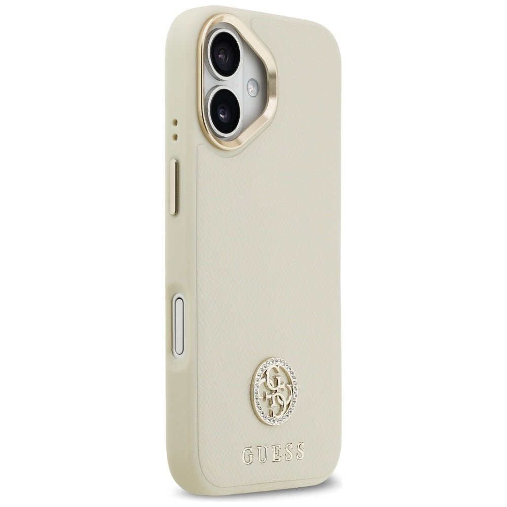 Husa MagSafe pentru Apple iPhone 17, Guess, Grained Strass Logo, Bej