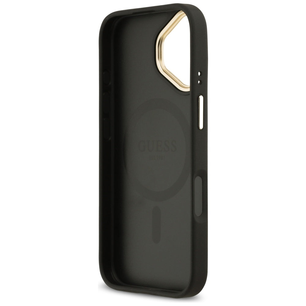 Husa MagSafe pentru Apple iPhone 17, Guess, Grained Strass Logo, Neagra