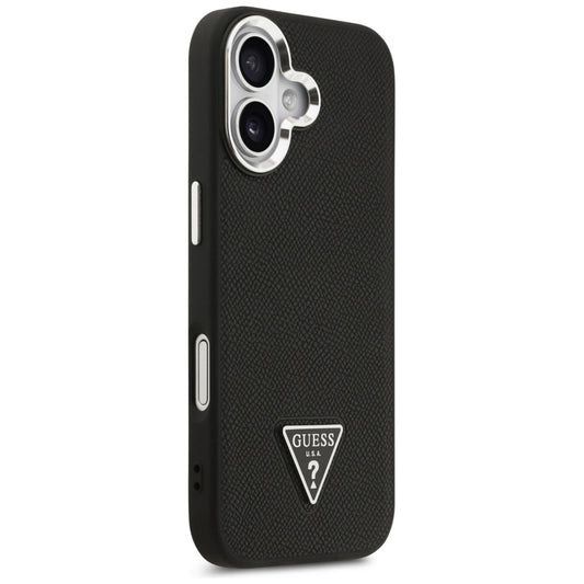 Husa MagSafe pentru Apple iPhone 17, Guess, Grained Triangle Logo, Neagra