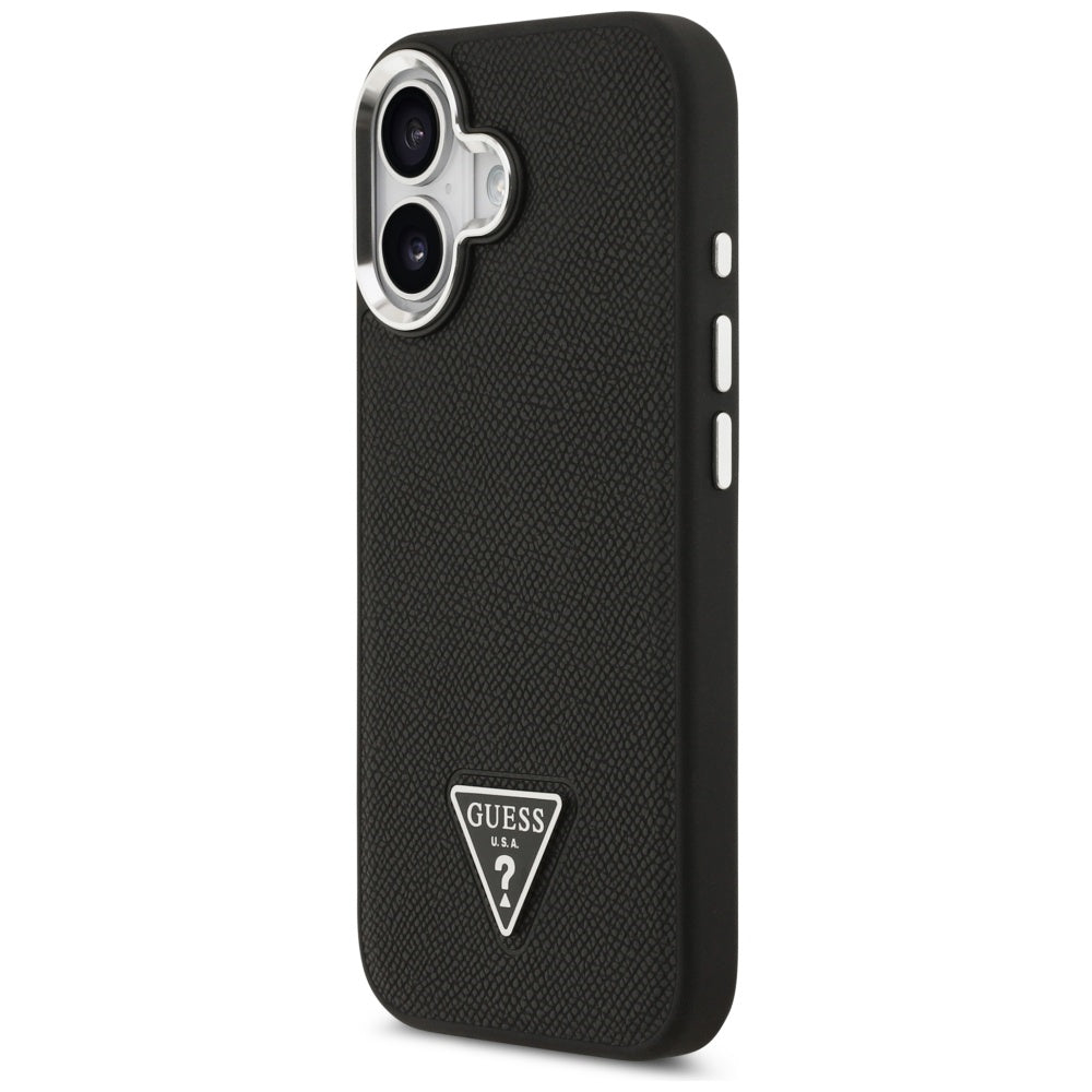Husa MagSafe pentru Apple iPhone 17, Guess, Grained Triangle Logo, Neagra