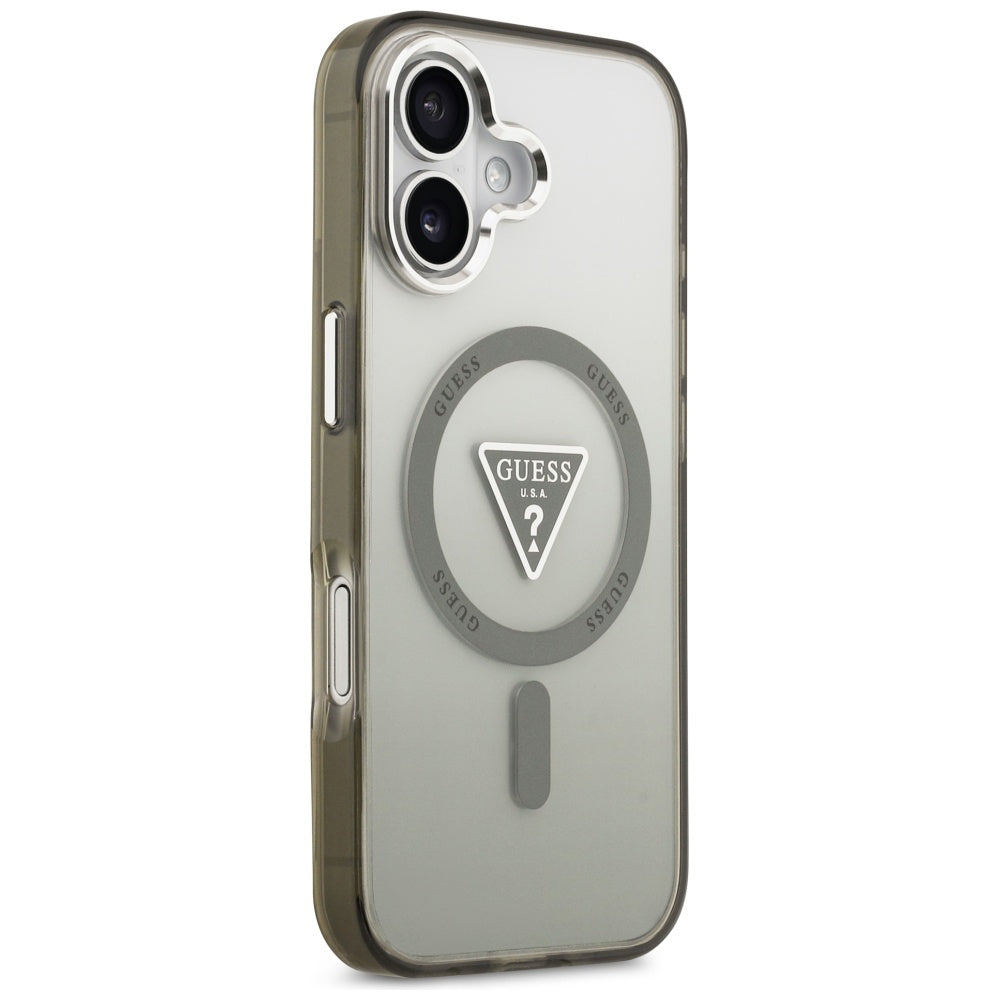 Husa MagSafe pentru Apple iPhone 17, Guess, IML Gradient Triangle Logo, Kaki Argintie