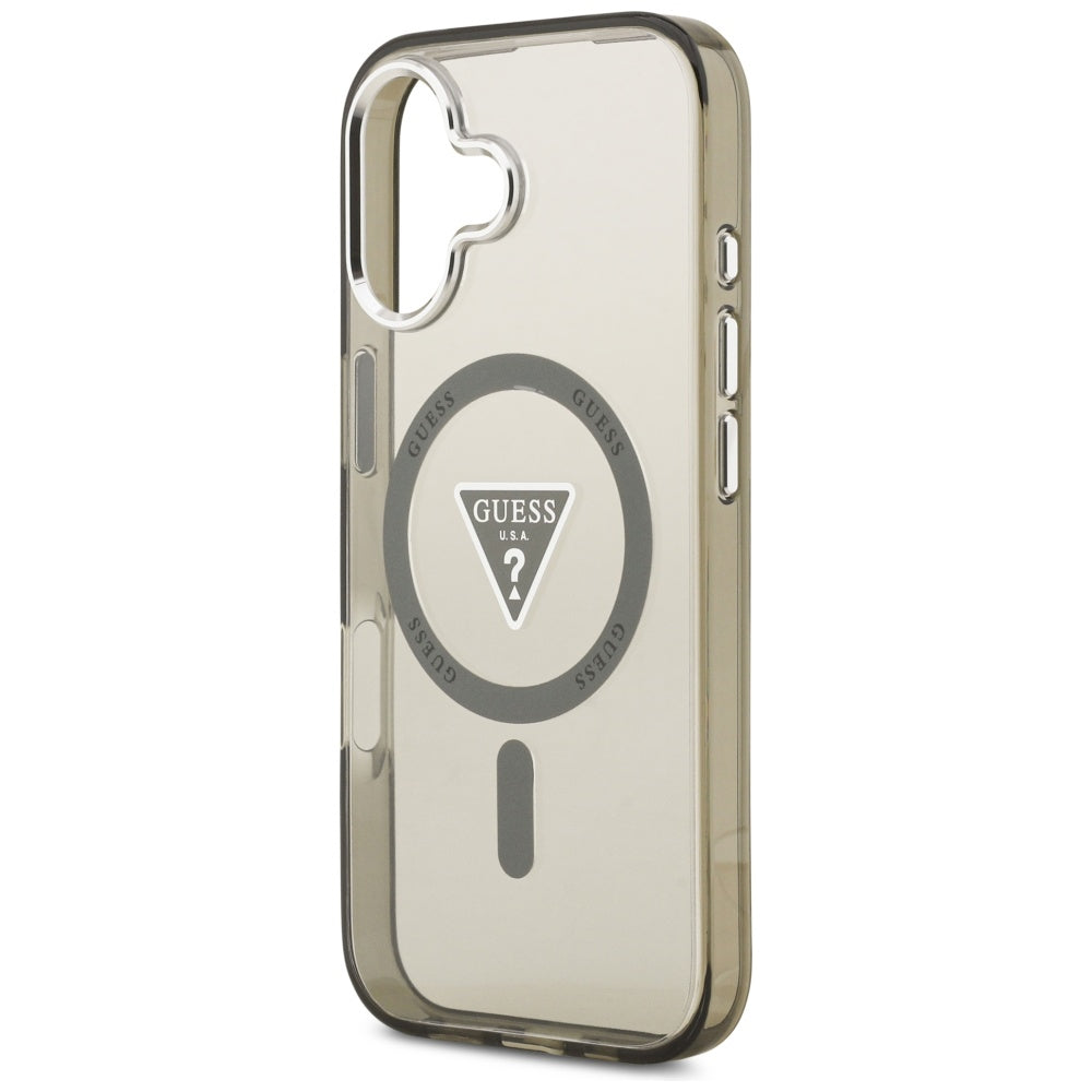 Husa MagSafe pentru Apple iPhone 17, Guess, IML Gradient Triangle Logo, Kaki Argintie