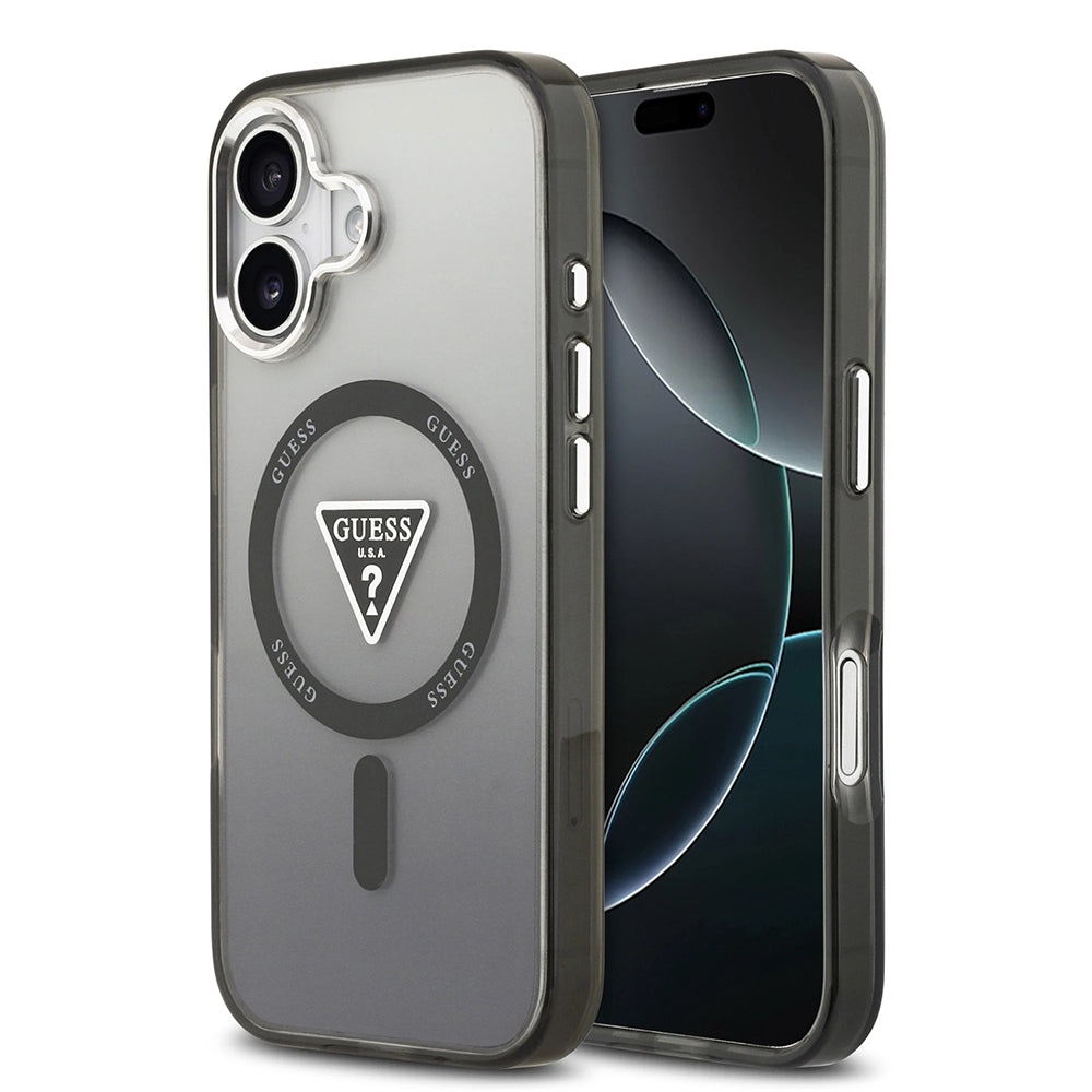 Husa MagSafe pentru Apple iPhone 17, Guess, IML Gradient Triangle Logo, Neagra