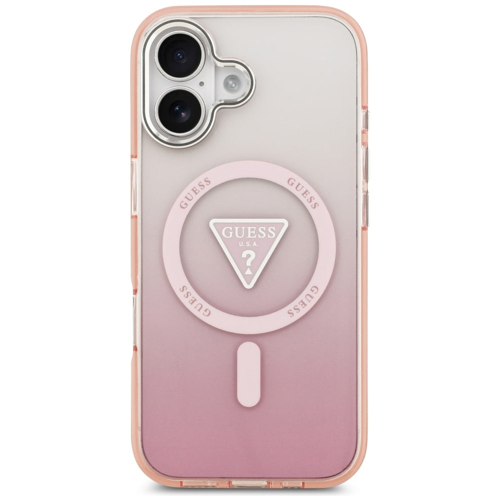 Husa MagSafe pentru Apple iPhone 17, Guess, IML Gradient Triangle Logo, Roz