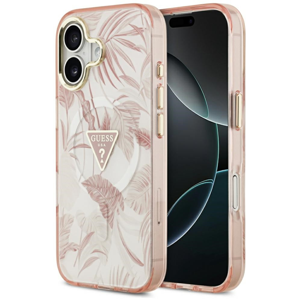 Husa MagSafe pentru Apple iPhone 17, Guess, Jungle Tonal Triangle, Roz