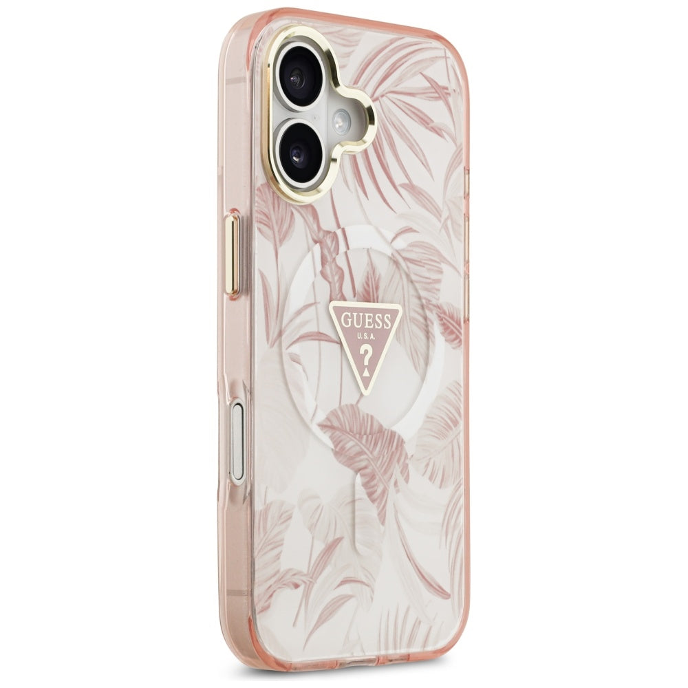 Husa MagSafe pentru Apple iPhone 17, Guess, Jungle Tonal Triangle, Roz