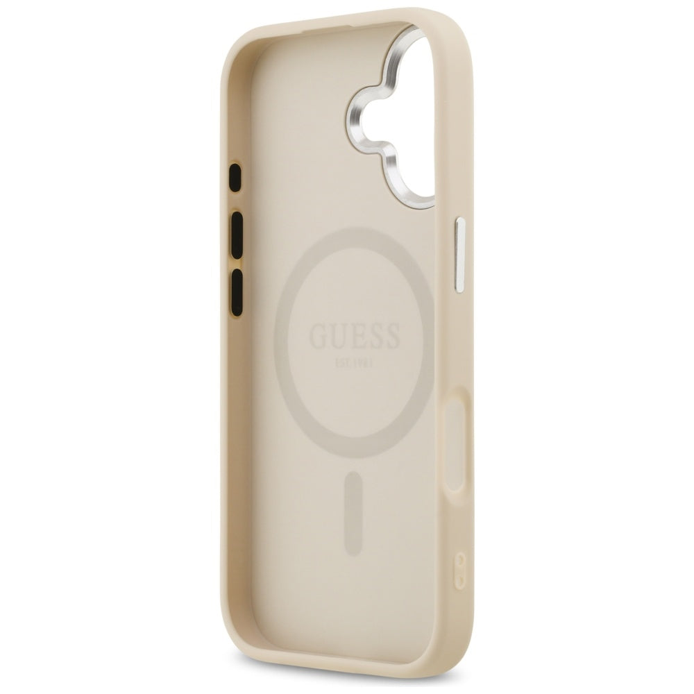 Husa MagSafe pentru Apple iPhone 17, Guess, Triangle Logo, Bej Argintie