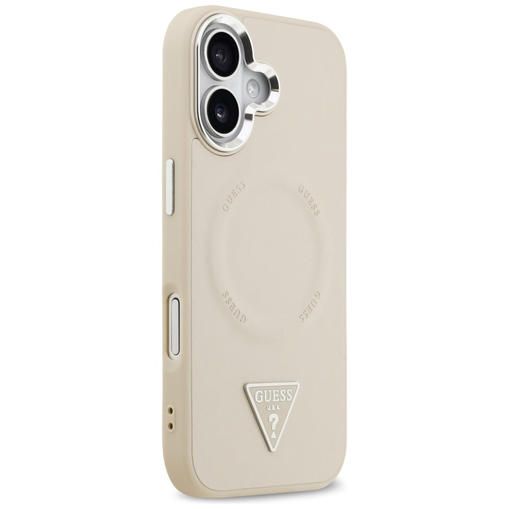 Husa MagSafe pentru Apple iPhone 17, Guess, Triangle Logo, Bej Argintie