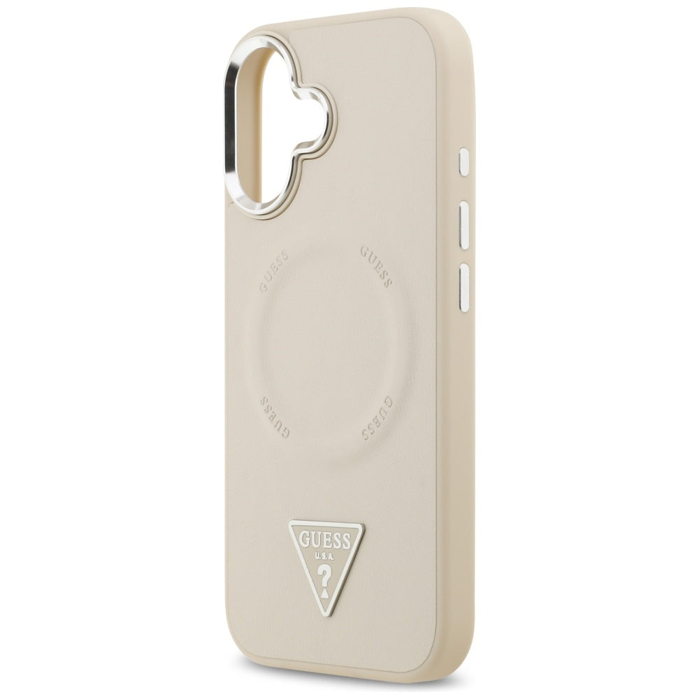 Husa MagSafe pentru Apple iPhone 17, Guess, Triangle Logo, Bej Argintie
