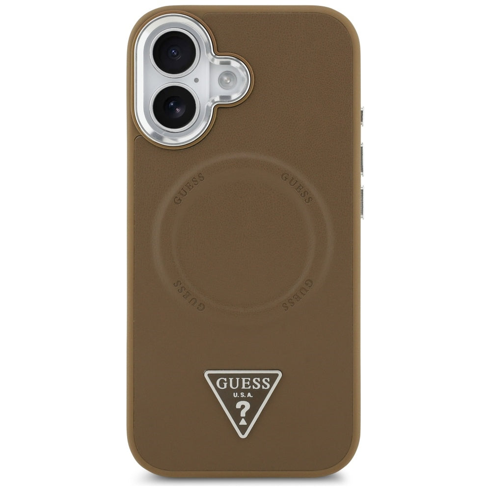 Husa MagSafe pentru Apple iPhone 17, Guess, Triangle Logo, Maro Argintie
