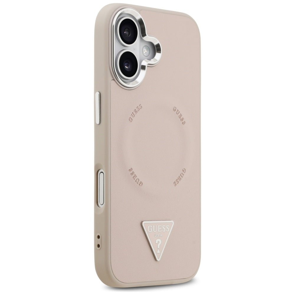 Husa MagSafe pentru Apple iPhone 17, Guess, Triangle Logo, Roz Argintie