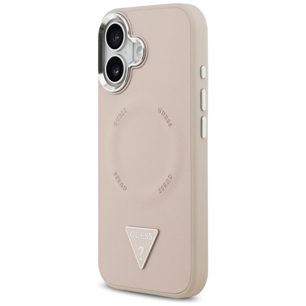 Husa MagSafe pentru Apple iPhone 17, Guess, Triangle Logo, Roz Argintie