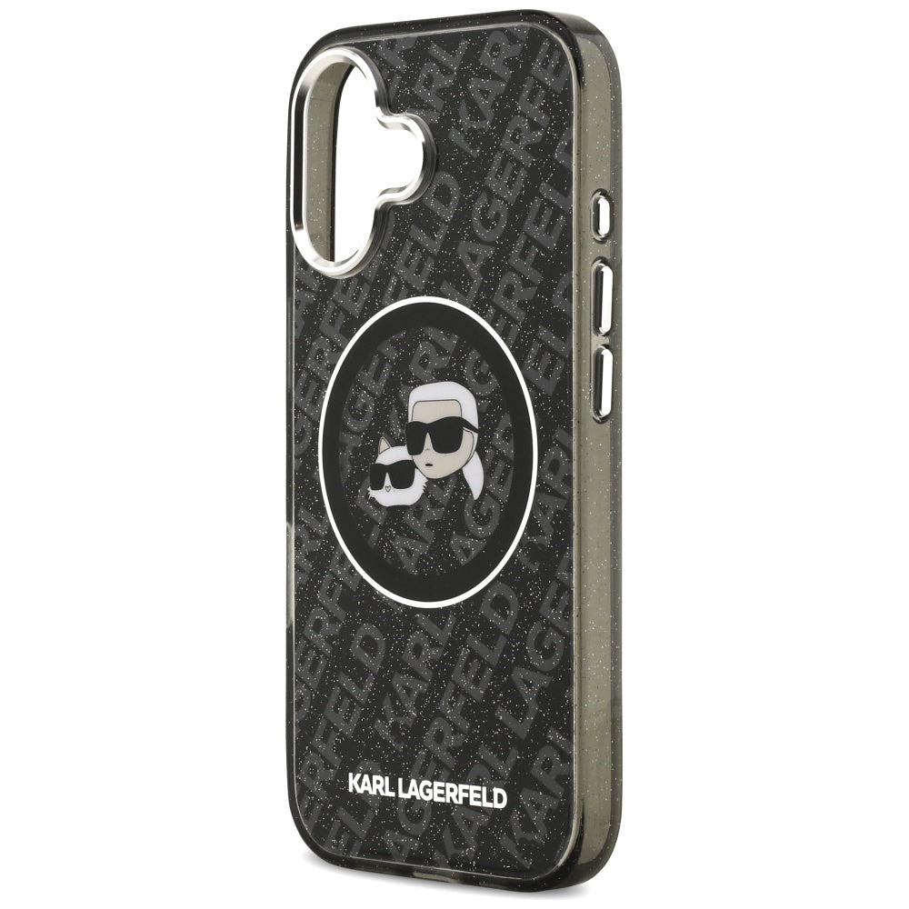 Husa MagSafe pentru Apple iPhone 17, Karl Lagerfeld, Glitter Karl & Choupette Head, Neagra