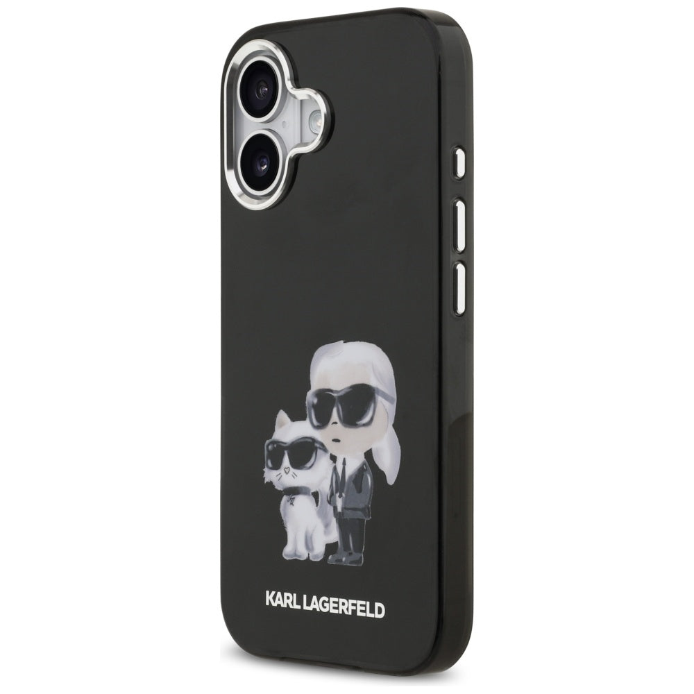 Husa MagSafe pentru Apple iPhone 17, Karl Lagerfeld, IML Aquarelle Logo Karl & Choupette, Neagra