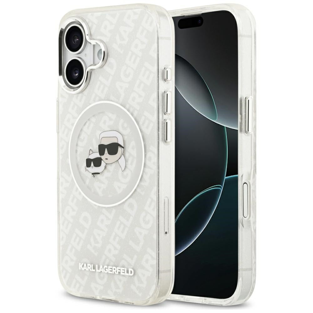 Husa MagSafe pentru Apple iPhone 17, Karl Lagerfeld, IML Glitter Karl & Choupette`s Heads, Gri